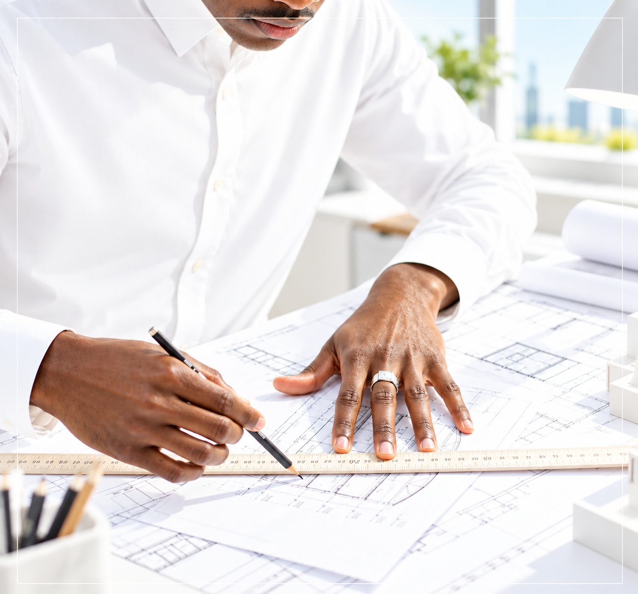 Architecte travaillant sur des plans